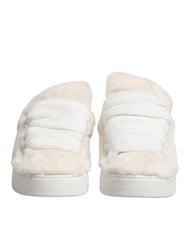 White Shearling Fur Bianco Low Top Sneakers Shoes