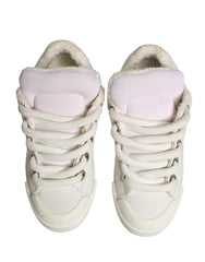 White Shearling Fur Bianco Low Top Sneakers Shoes