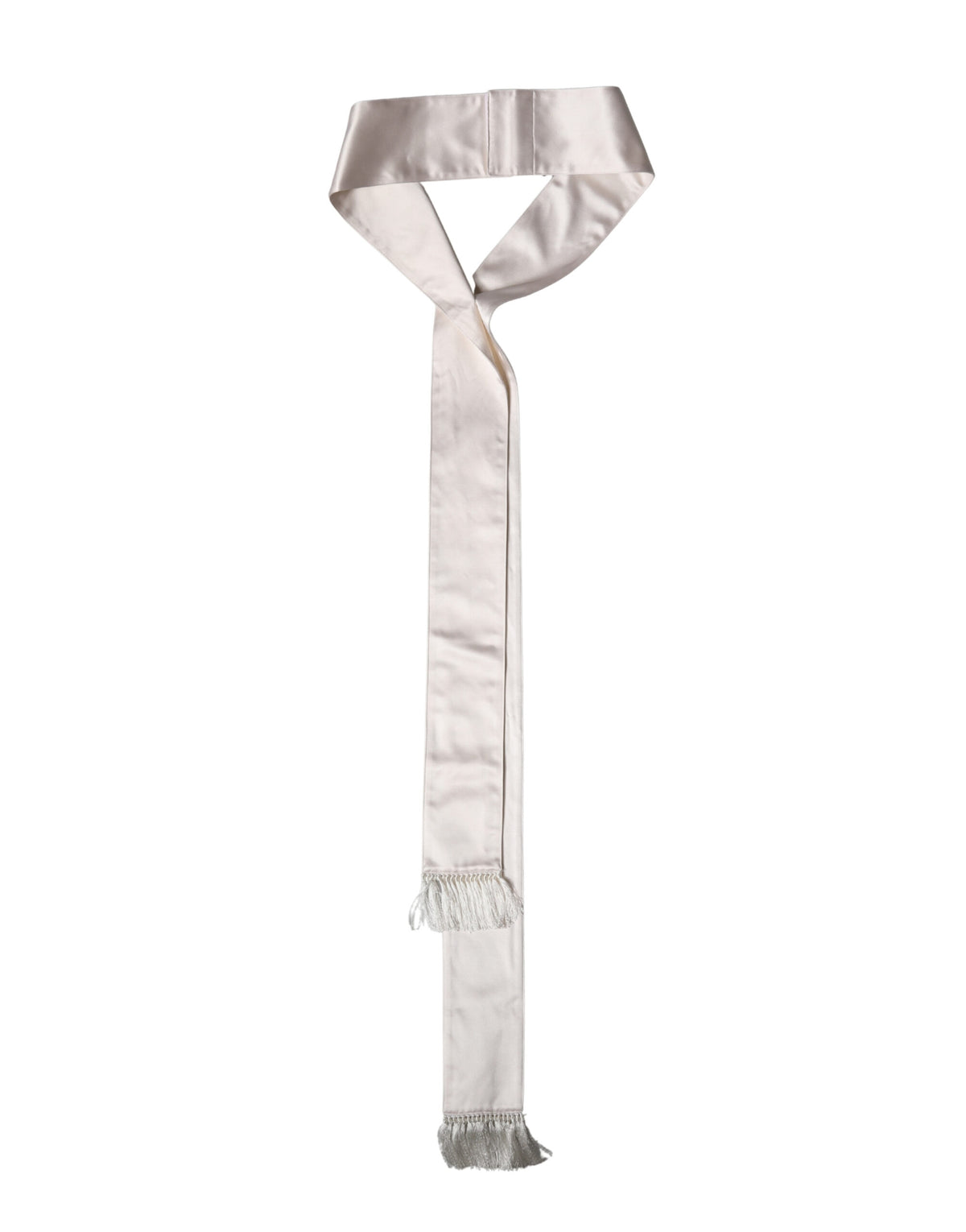White Silk Satin Fringes Foulard 282cm x 10cm Men Scarf