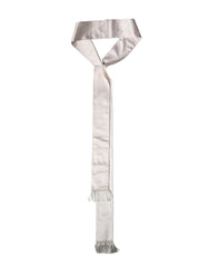 White Silk Satin Fringes Foulard 282cm x 10cm Men Scarf