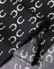 Black Horseshoe Silk Neck Foulard 136cm x 23cm Men Scarf