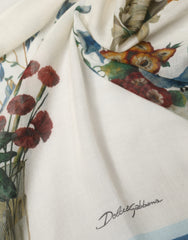 White Flower Vase Cashmere Stole Wrap 132cm x 128cm Scarf