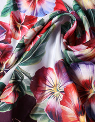 Multicolor Floral Silk Square Foulard 89cm x 87cm Scarf