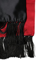 Red Black Silk Floral Fringe Neck Wrap Scarf