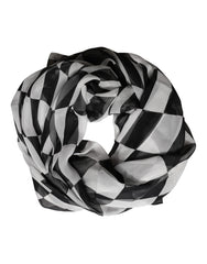 Black White Check Silk Wrap Foulard 133cm x 132cm Scarf