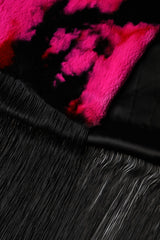 Pink Black Faux Fur Neck Wrap Fringes 200cm x 59cm Scarf