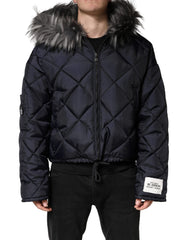 Black Quilted Fur Shearling Hooded  Jacket