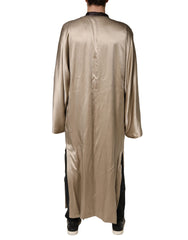 Beige Silk Satin Long Coat Robe Jacket