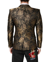 Gold Jacquard Single Breasted Tuxedo Blazer