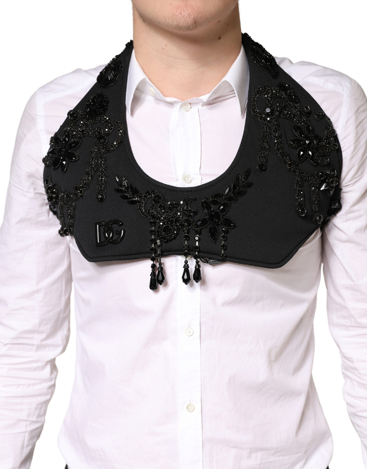 Black Crystal Embellished Crop Waistcoat One Size Vest