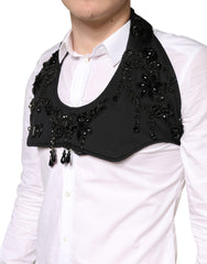 Black Crystal Embellished Crop Waistcoat One Size Vest
