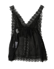 Black Silk Floral Lace Lingerie Top Underwear