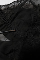 Black Silk Floral Lace Lingerie Top Underwear