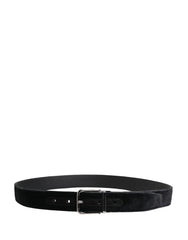 Black Suede Silver Tone Metal Buckle Men Belt