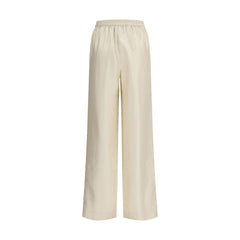 Beige Silk Casual Pants