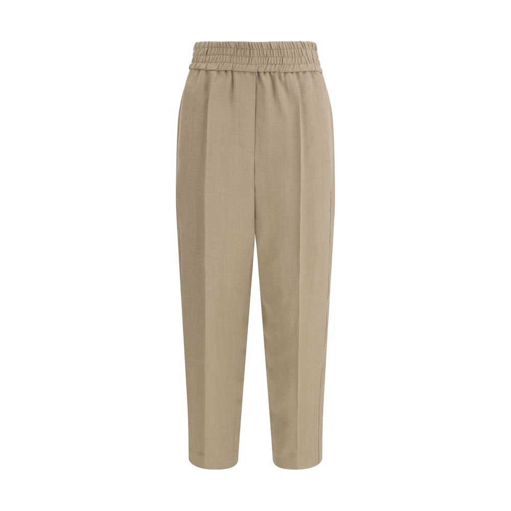 Beige Viscose Casual Pants