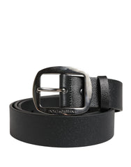 Black Calf Leather Silver Metal Buckle Belt