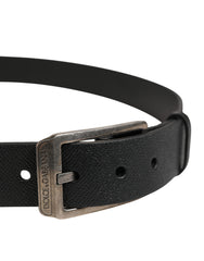 Black Calf Leather Silver Metal Buckle Belt