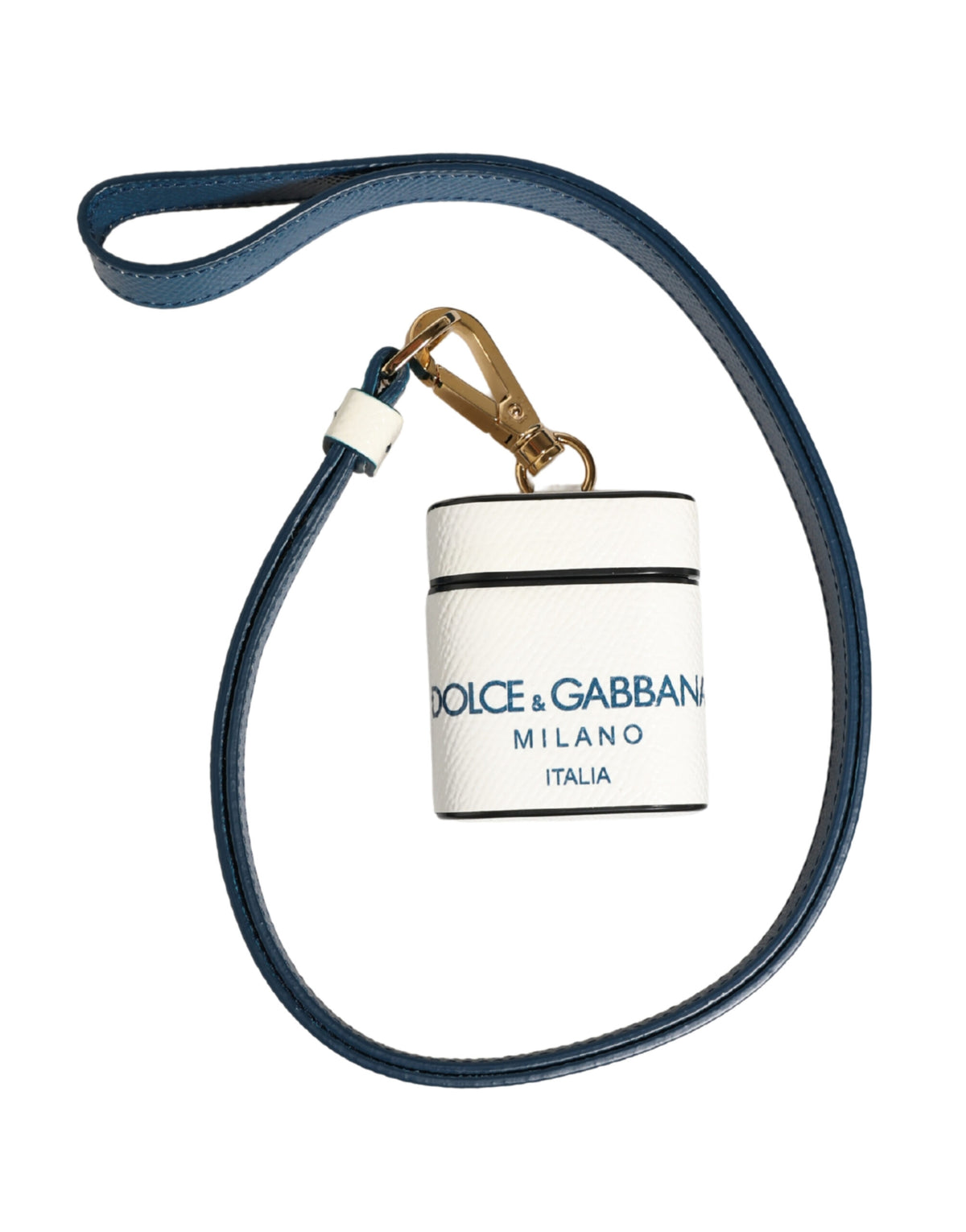 White Calf Leather Logo Flip Holder Strap Airpods Case