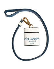 White Calf Leather Logo Flip Holder Strap Airpods Case