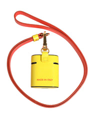 Yellow Calf Leather Logo Flip Holder Strap Airpods Case