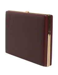 Brown Calfskin Leather Clutch Evening Women Purse Bag