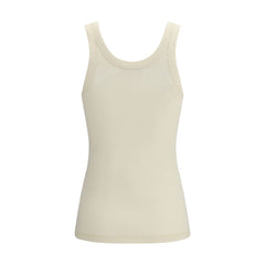 Beige Cotton Sleeveles T-Shirt
