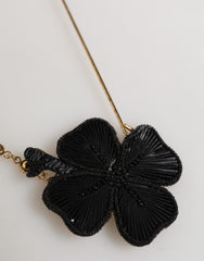 Black Gold Brass Crystal Chain Women Lapel Pin Brooch