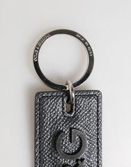Black Calf Leather D&G Logo Metal Ring Keyring Keychain