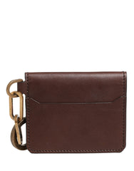 Brown Leather Logo Embossed Key Chain Card Holder Wallet