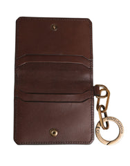 Brown Leather Logo Embossed Key Chain Card Holder Wallet