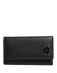 Black Leather Silver Metal Logo Plaque Trifold Keyring