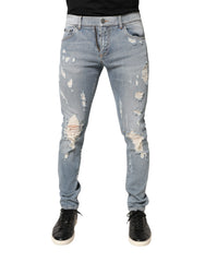 Light Blue Distressed Skinny Men Denim Jeans