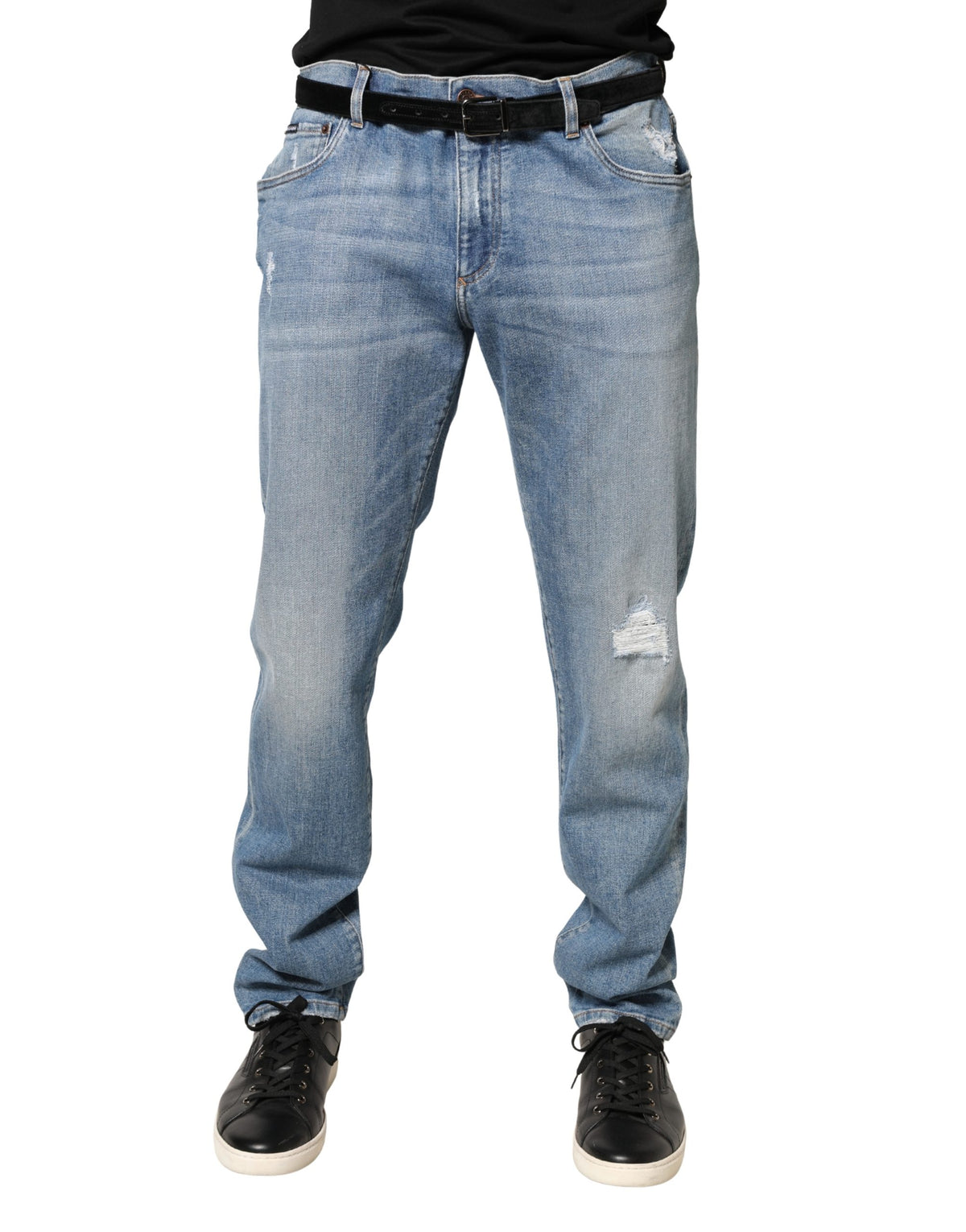 Blue Tattered Slim Fit Men Cotton Denim Jeans