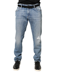 Blue Tattered Slim Fit Men Cotton Denim Jeans