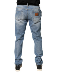 Blue Tattered Slim Fit Men Cotton Denim Jeans