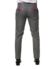 Gray Viscose Skinny Men Dress Trouser Pants