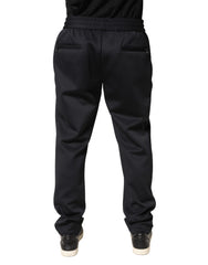 Black Polyester Skinny Jogger Trouser Pants