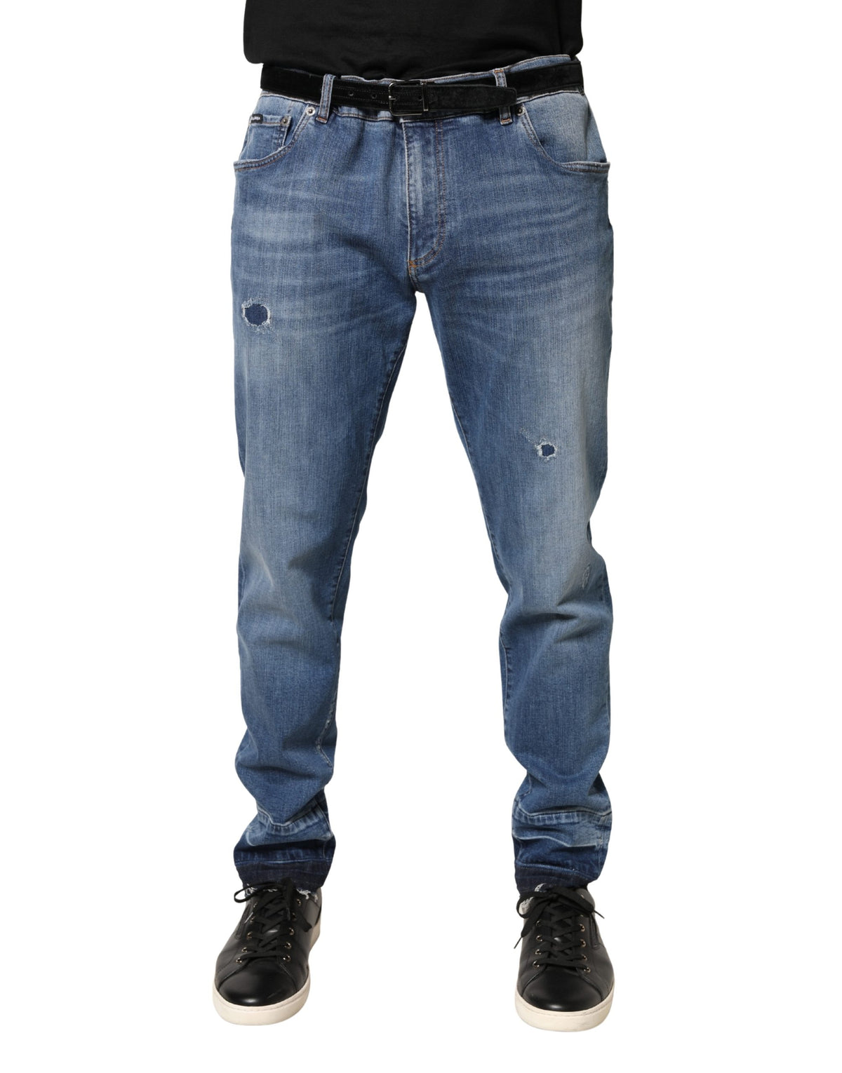 Blue Tattered Skinny Cotton Denim Jeans