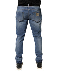 Blue Tattered Skinny Cotton Denim Jeans