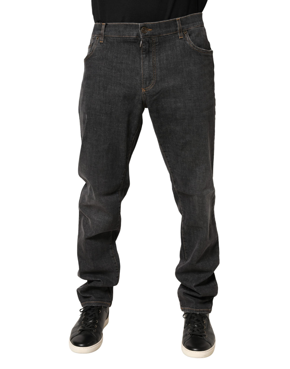 Dark Gray Slim Fit Cotton Men Denim Jeans