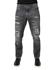 Dark Gray Tattered Cotton Loose Denim Jeans