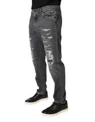 Dark Gray Tattered Cotton Loose Denim Jeans