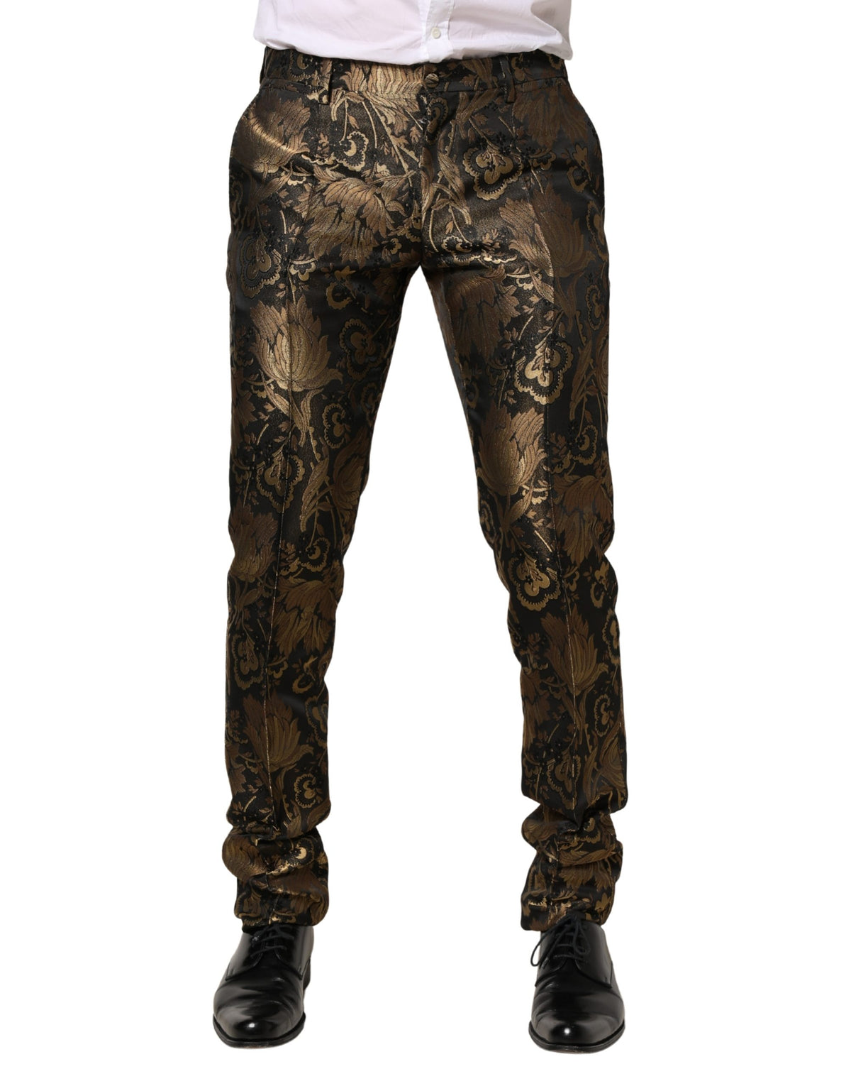 Gold Jacquard Dress Formal Men Trouser Pants