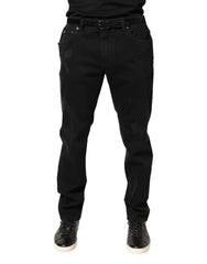 Black Tattered Skinny Cotton Denim Jeans