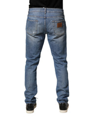 Blue Tattered Slim Fit Men Cotton Denim Jeans