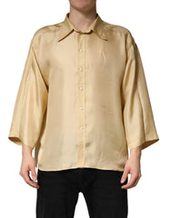 Yellow Silk Button Down Men Oversize Shirt
