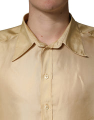 Yellow Silk Button Down Men Oversize Shirt