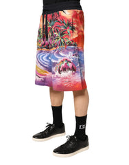 Multicolor Graphic Print Cotton Bermuda Shorts