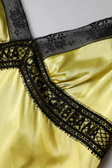 Yellow Silk Lace Trim Lingerie Top Underwear